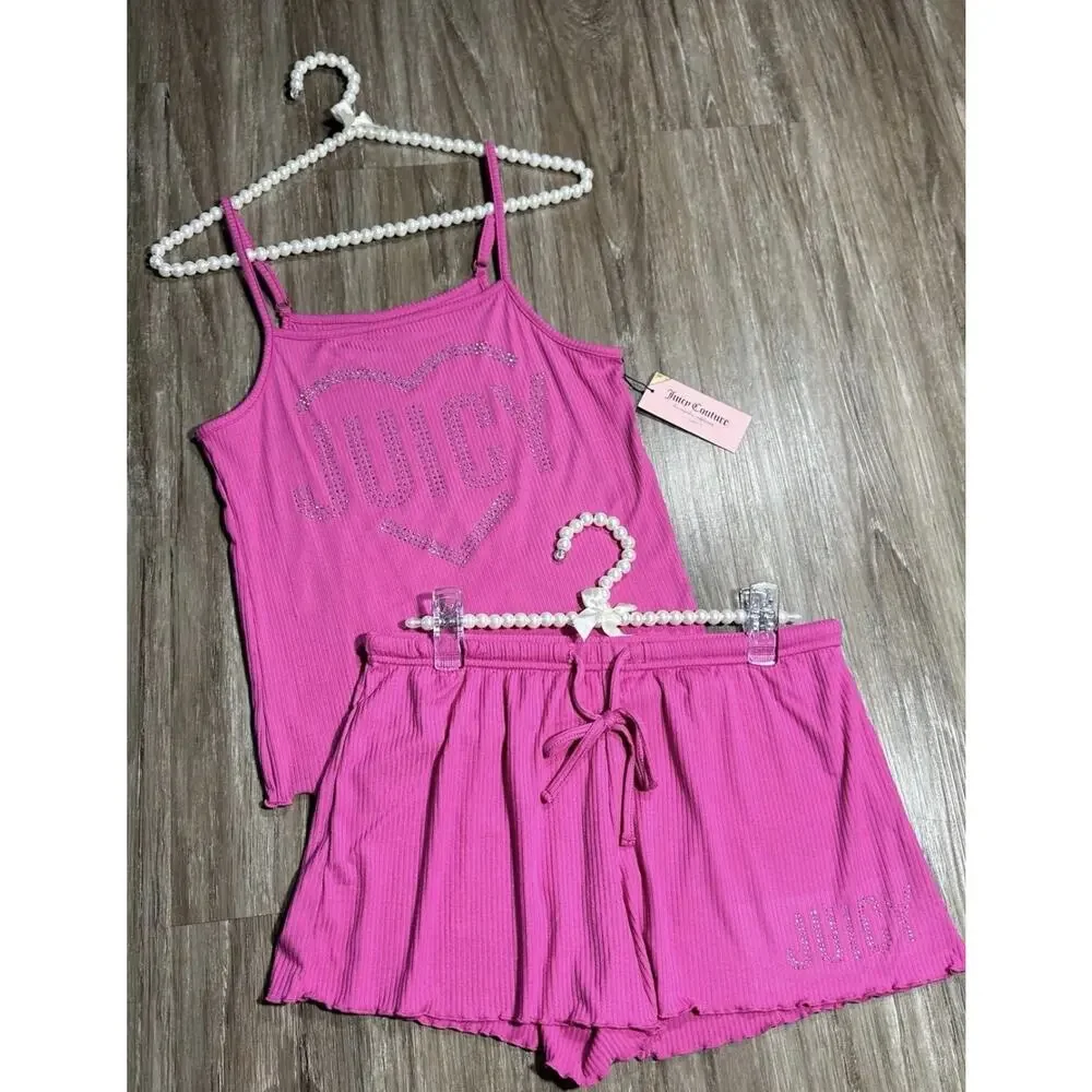 Juicy Couture NWT 2 Piece Pink Voltage Sleep Wear Rhinestone Accents